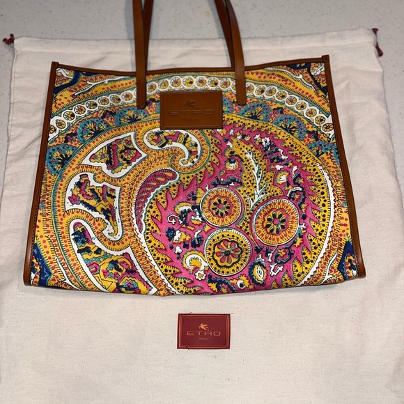 NWT- Etro Globetrotter Canvas Tote Paisley Multicolor Large - Picture 2 of 7